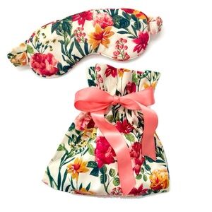 J Crew Padded Satin Sleep Eye Mask & Travel Drawstring Pouch, Floral